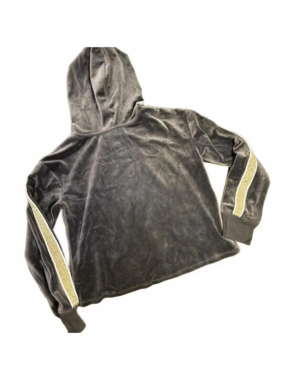 Justice Active Gray Velour HOOPS Hoodie Athletic Pullover Size 8